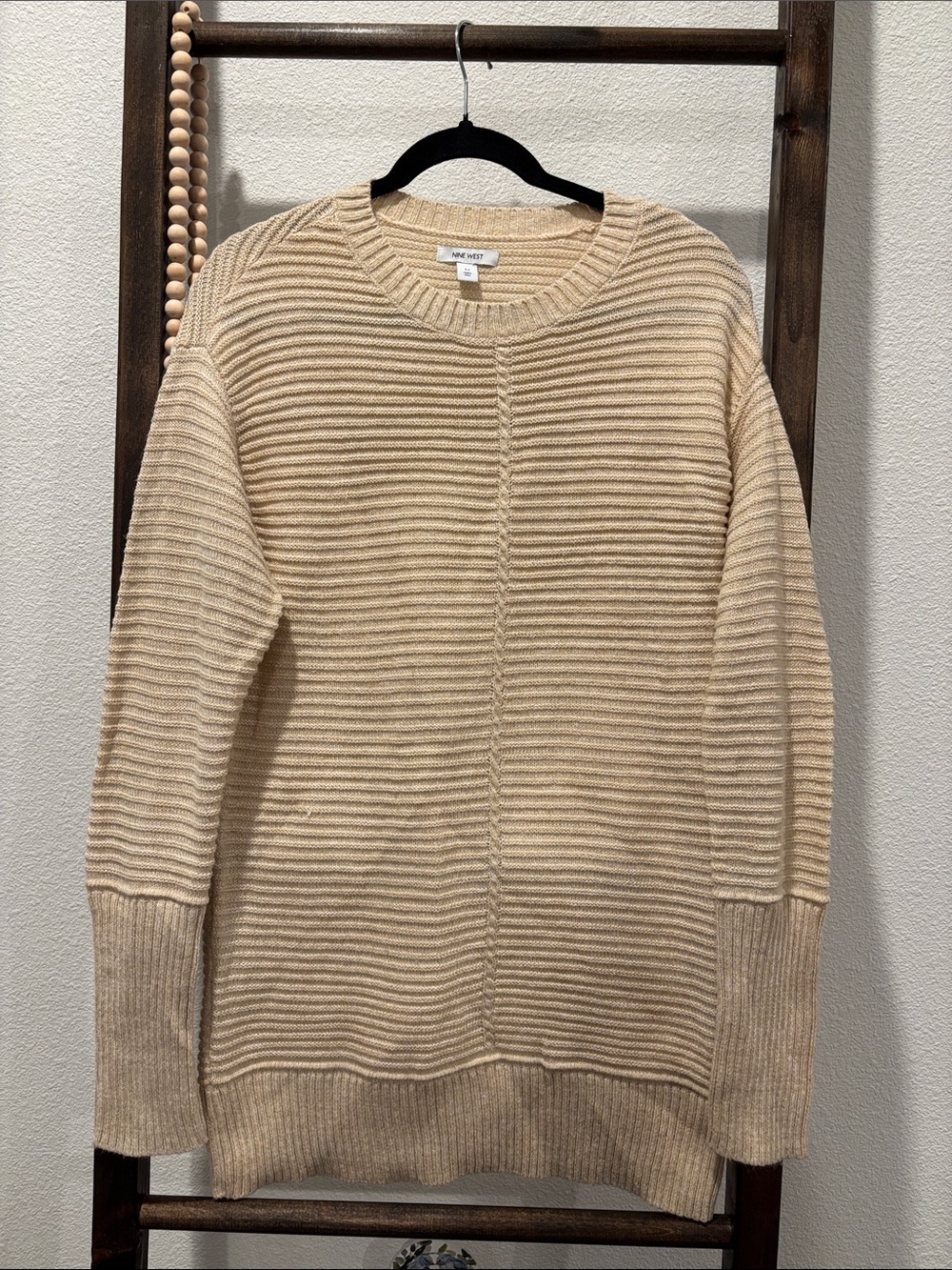 Nine West Ribbed Scoop-Neck Sweater in Beige